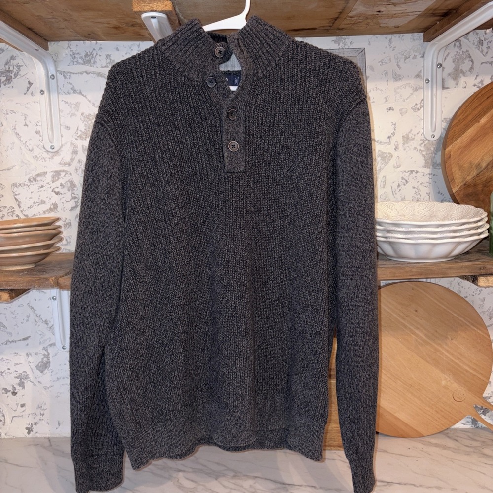 Nautica Old Money Men's Henley Sweater 100% Cotton Ribbed Med